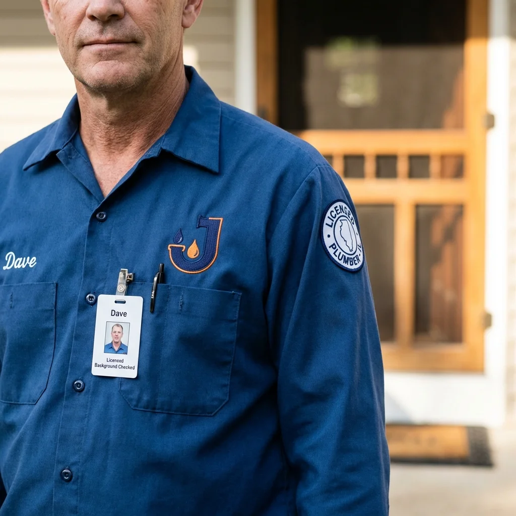 Licensed plumber showing ID badge in Mountain Home, ID