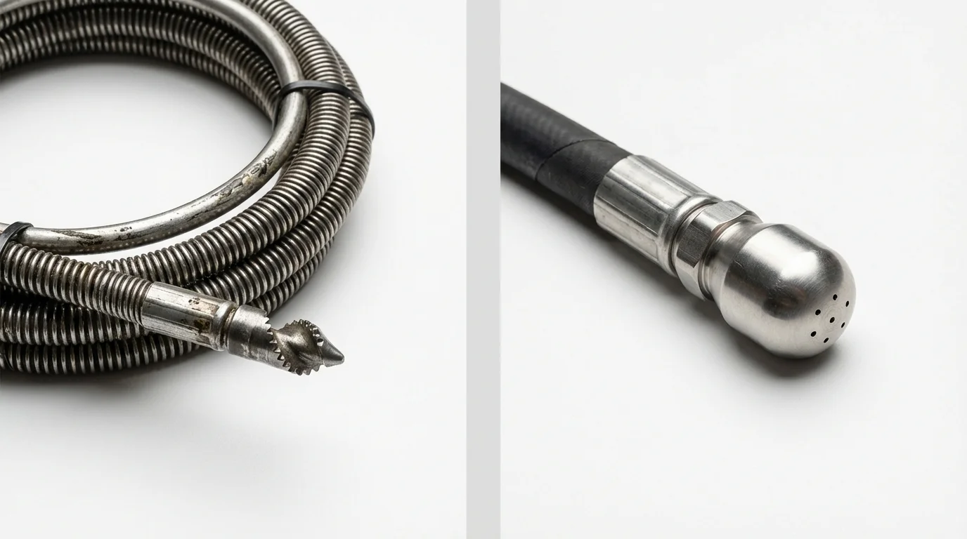 Drain snake cable and hydro jetting nozzle used for drain cleaning in Mountain Home, ID