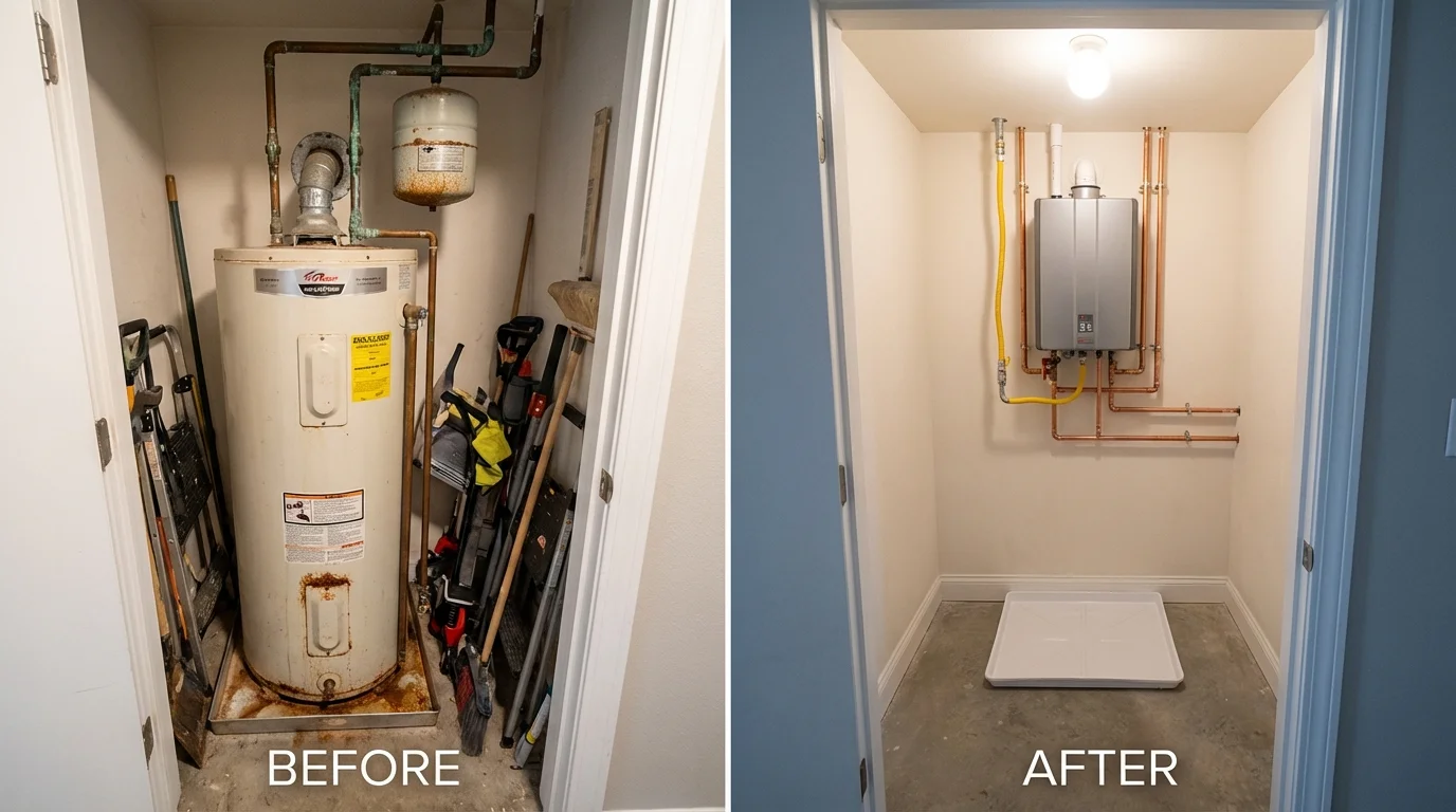 Tank water heater versus wall-mounted tankless unit comparison for Mountain Home, ID homeowners