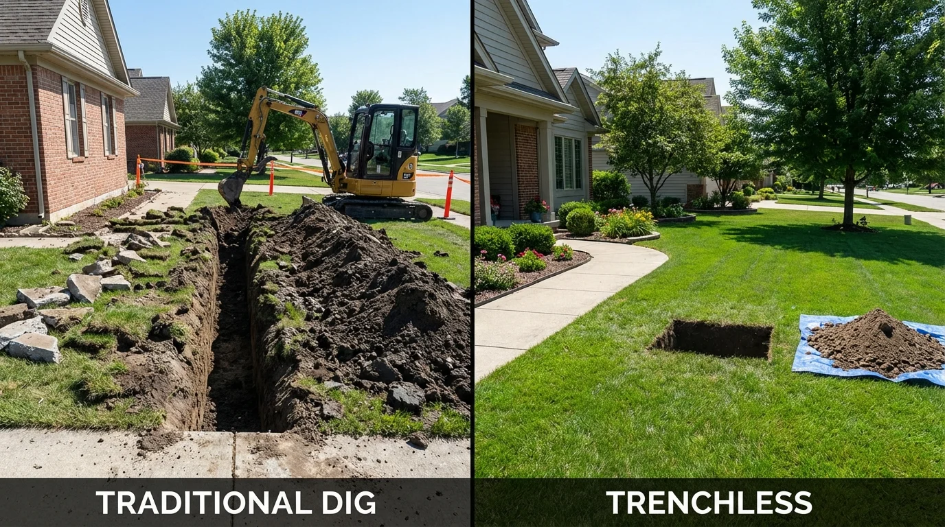 Trenchless sewer repair with minimal yard damage versus traditional excavation in Mountain Home, ID